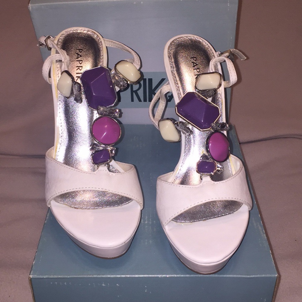 White strappy 5 inch heels.